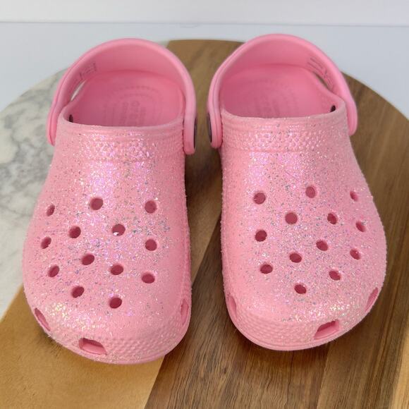 EUC Crocs Classic Glitter Pink Clog Toddler Kid Size 10 Comfort Casual - Picture 1 of 9